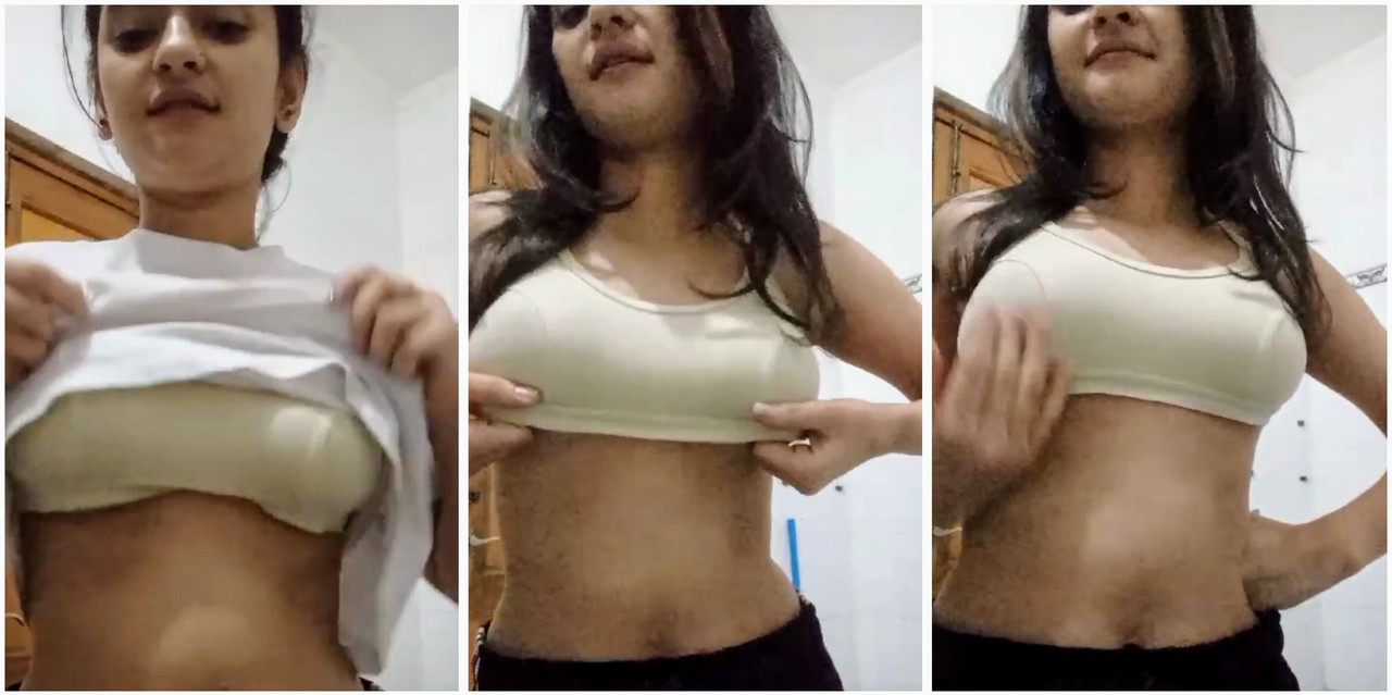 Beautifull desi girl showing her boob pressing hard and rubbing her pussy with full face Latest