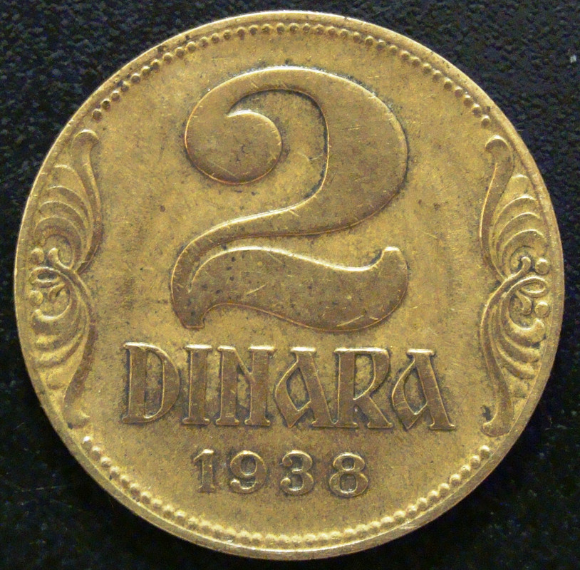 ¡Los 30! 2 Dinares. Yugoslavia (1938) YUG-2-Dinares-1938-rev