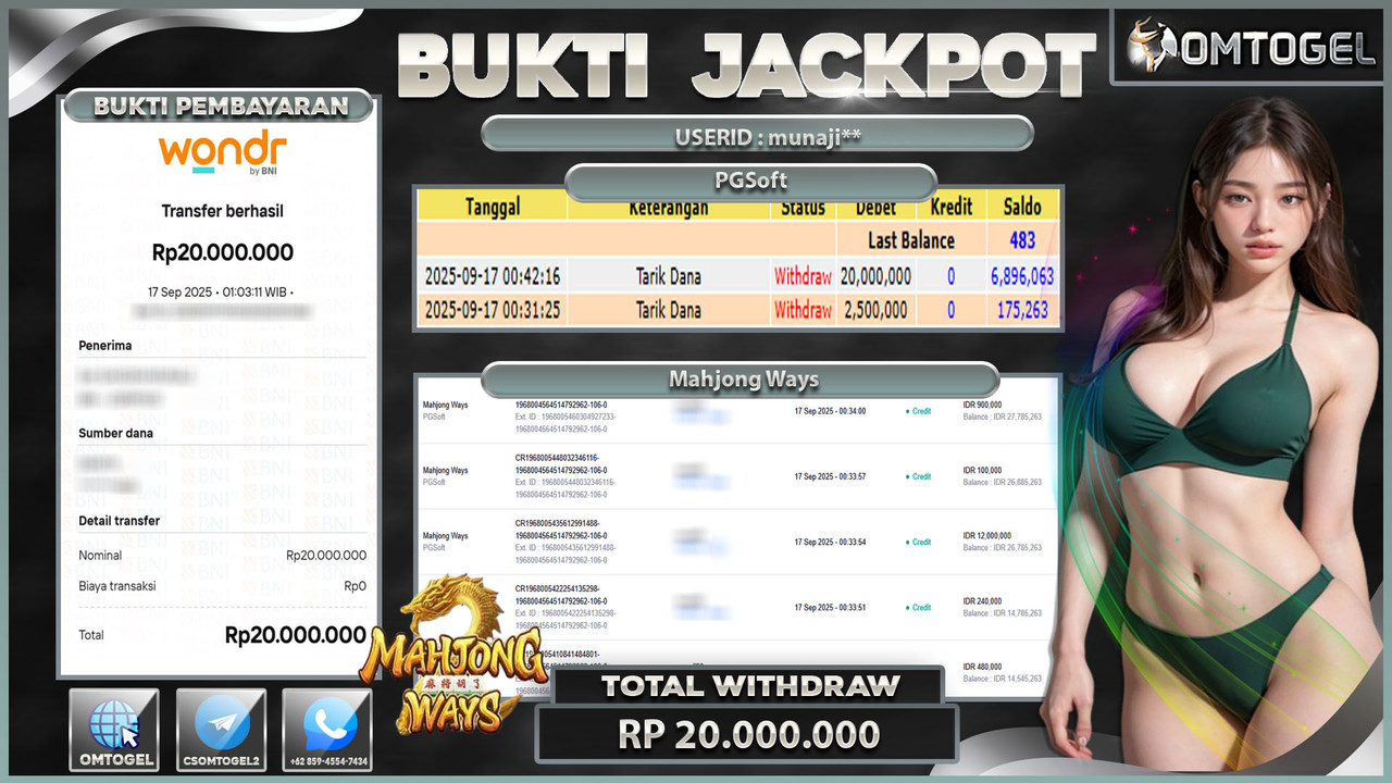 OMTOGEL JACKPOT PGSOFT MAHJONG WAYS 20 JUTA DI BAYAR LUNAS ,-
