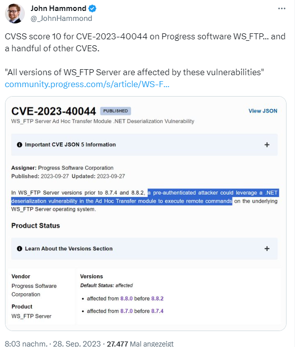 WS_FTP Server vulnerabilities