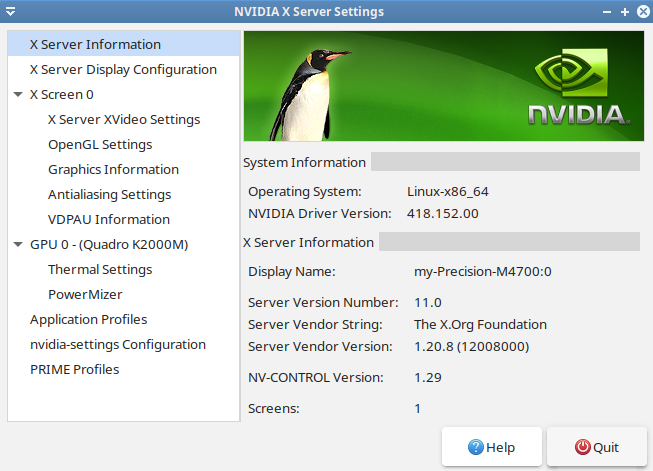 Nvidia server settings-kernel 42