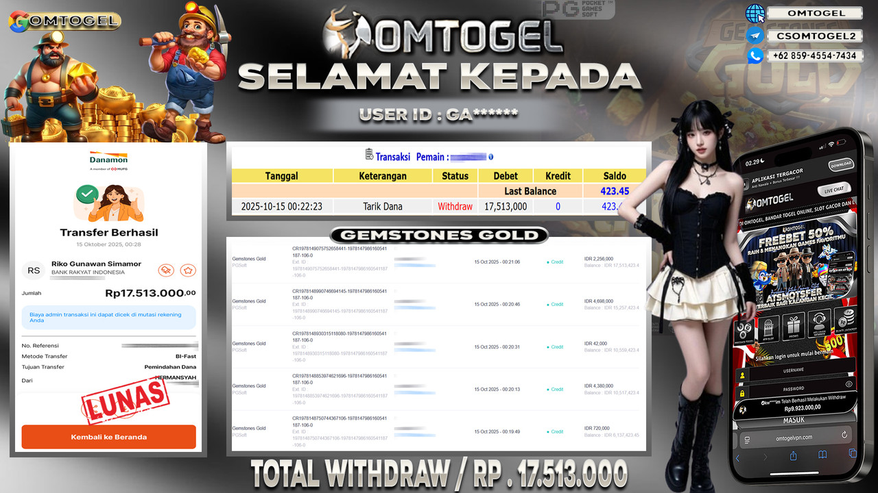 OMTOGEL JACKPOT PGSOFT GEMSTONES GOLD 17 JUTA DI BAYAR LUNAS ,-
