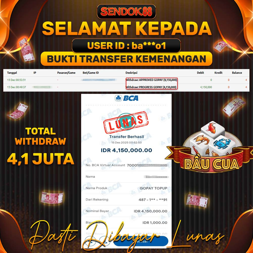 SENDOK88 JEPE! BAU CUA Rp 4.150.000,- LUNAS!