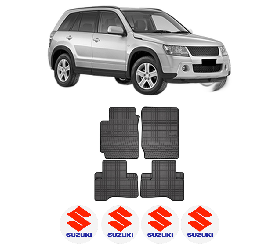 Set covorase presuri SUZUKI GRAND VITARA II (JT, TE, TD) din 2005-2015, auto, din cauciuc thermoplastic, 4 Stickere auto cu SUZUKI