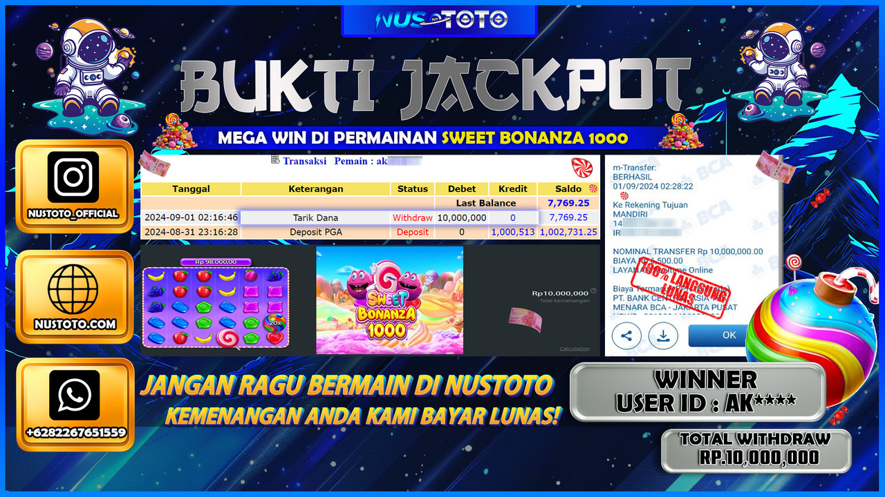JACKPOT !! MENANG BESAR DI SWET BONANZA 1000 SENILAI Rp.10.000 .000 DIBAYAR LUNAS NUSTOTO !!