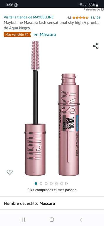Amazon: Maybelline Mascara lash sensational sky high A prueba de Agua Negro