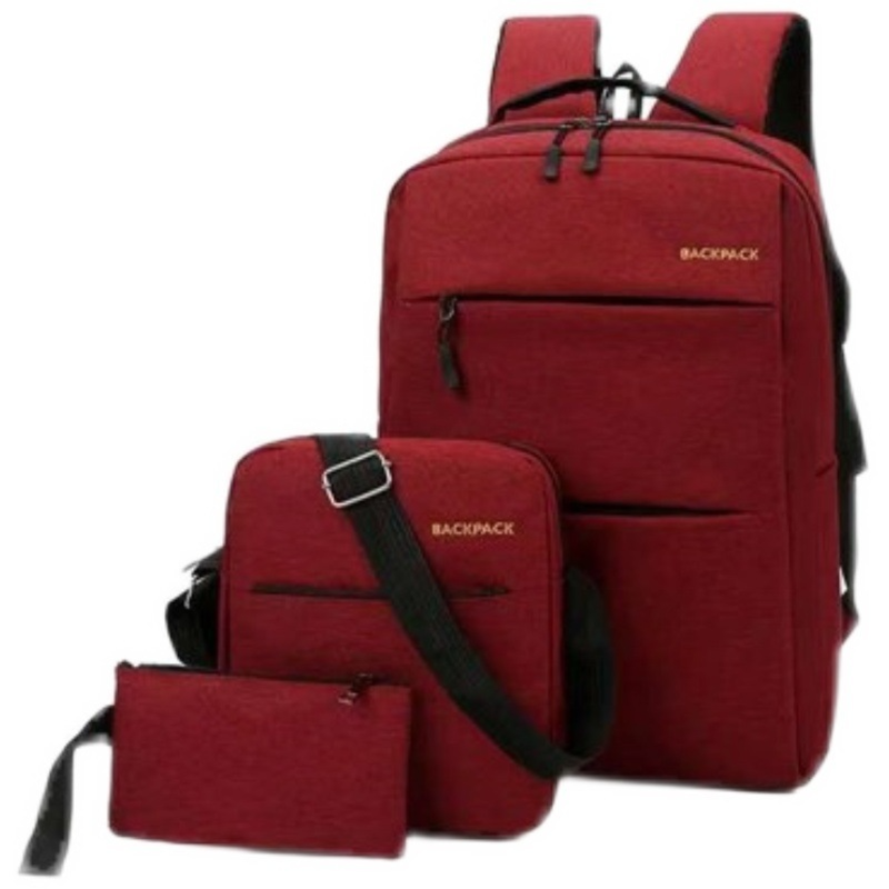 Red 3-PCS Multi-Functional & Lightweight Backpacks Set for Students - Large Capacity Durable Travel Daypack with USB Charging Port, Fit in 14-Inch Laptop Bag
