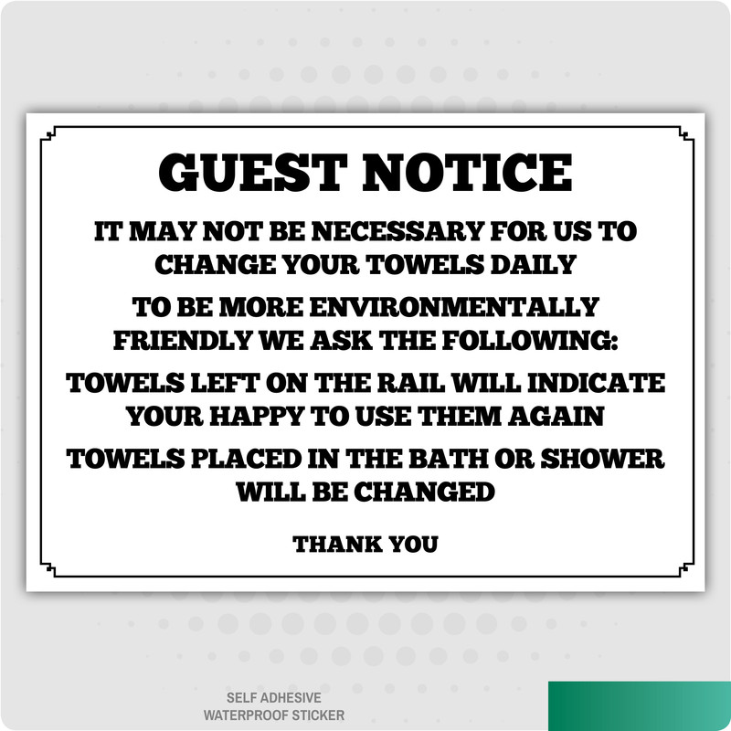 Towel Conservation Guest Notice A5 S/A Vinyl Sticker B&B Hotel Guest