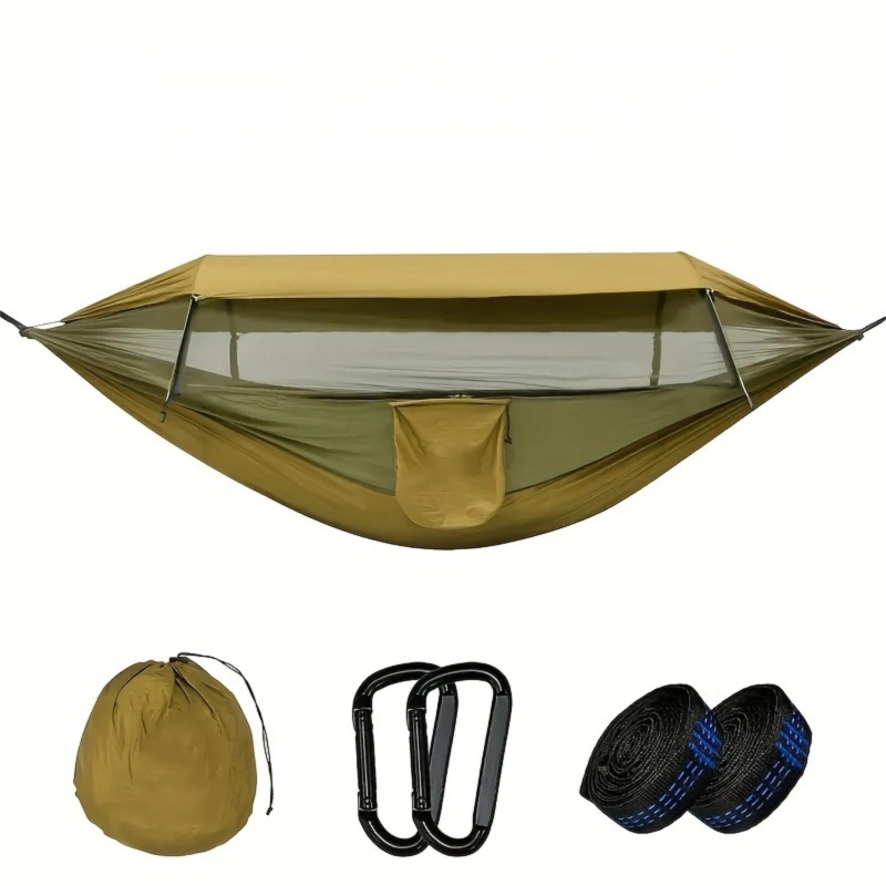 290 x 140CM Professional Nylon Hammock with Integrated Mosquito Net & Sunshade - 2-Person Anti-Rollover Camping Swing with Heavy-Duty Installation Kit (Light Green)