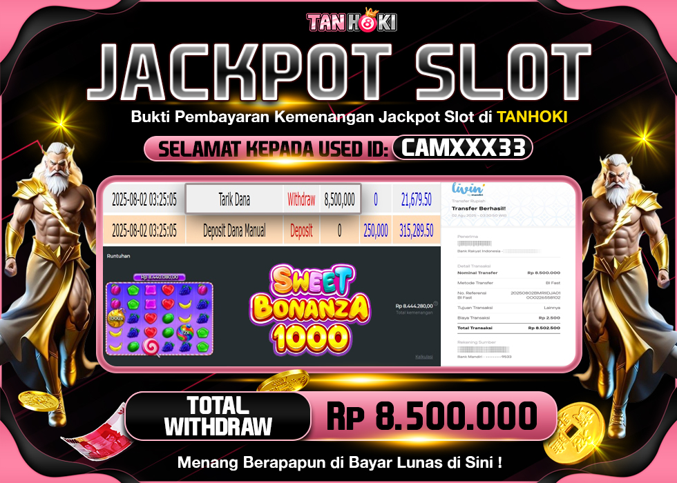 TANHOKI JACKPOT SLOT SWEET BONANZA 1000  Rp.8.500.000,- LUNAS