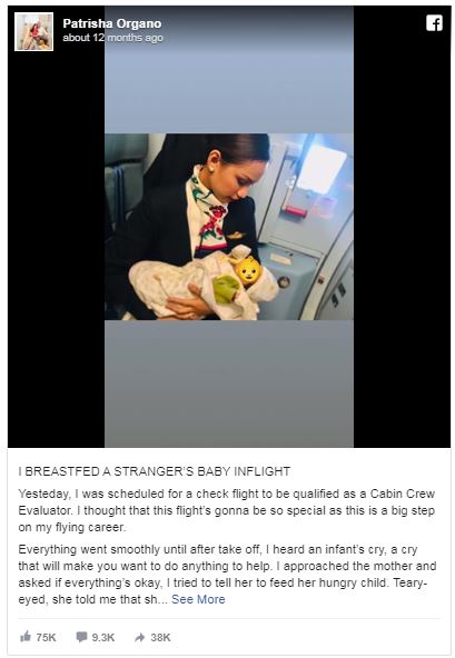 Pramugari menawarkan ASI kepada bayi penumpang di pesawat