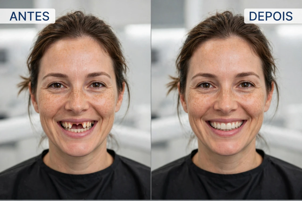 Antes e depois de prótese dentária — caso 1