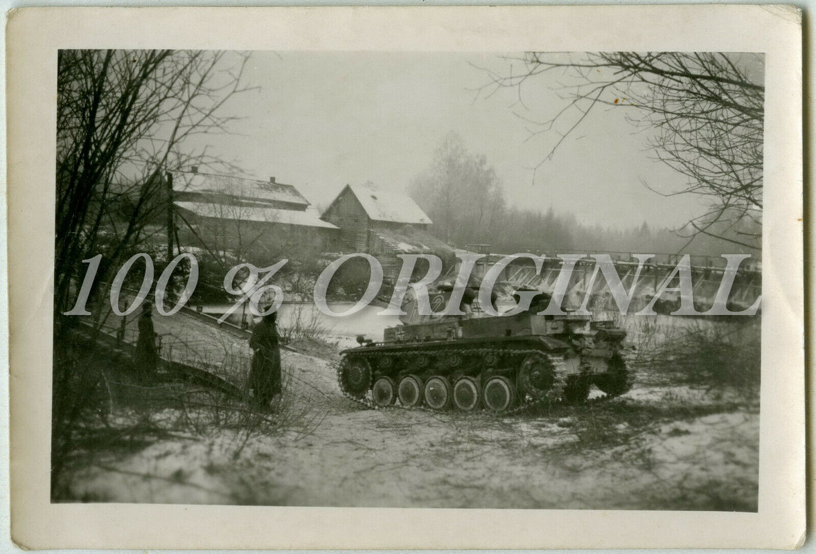 Foto Panzer Tank II Winter Tarn Ersatzbrücke Russland