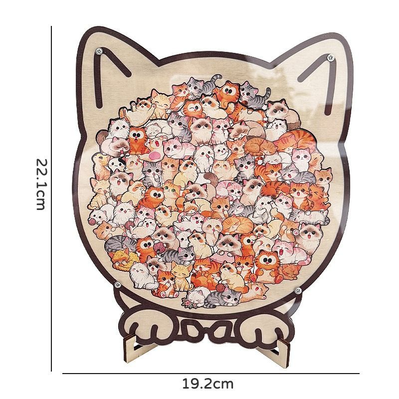 ​Colorful Cat Collection Puzzle - Irregular Shaped Jigsaw with Adorable Kitten Pieces, Stacking Display Stand - Cute Home Decor & Brain Teaser for Ages 6+ - Unique Gift for Cat Lovers