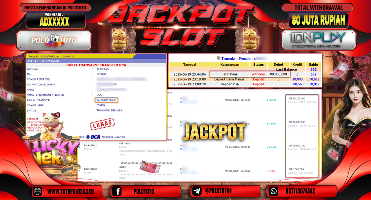 POLOTOTO JACKPOT SLOT LUCKY NEKO Rp.80.000.000,-