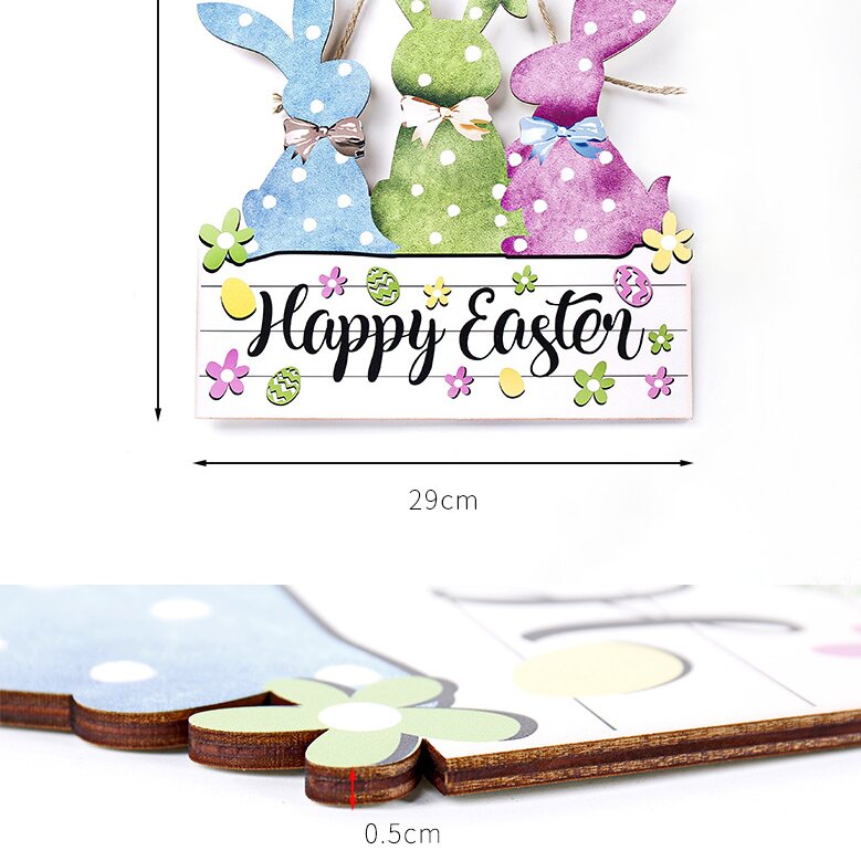 Colorful 2-Pack Easter Bunny Wooden Sign – Colorful Wooden Hanging Decor with "Happy Easter" Text, Spring Door or Wall Decoration for Home and Party