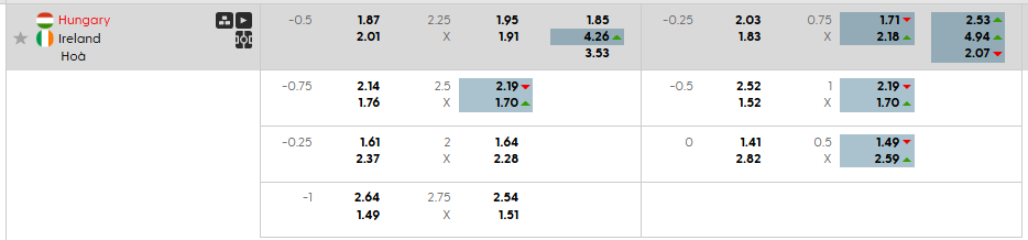 Tỷ lệ kèo Hungary vs ĐT CH Ireland