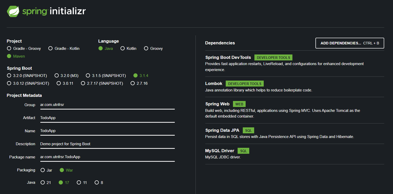 Crear Repositorio Initializr