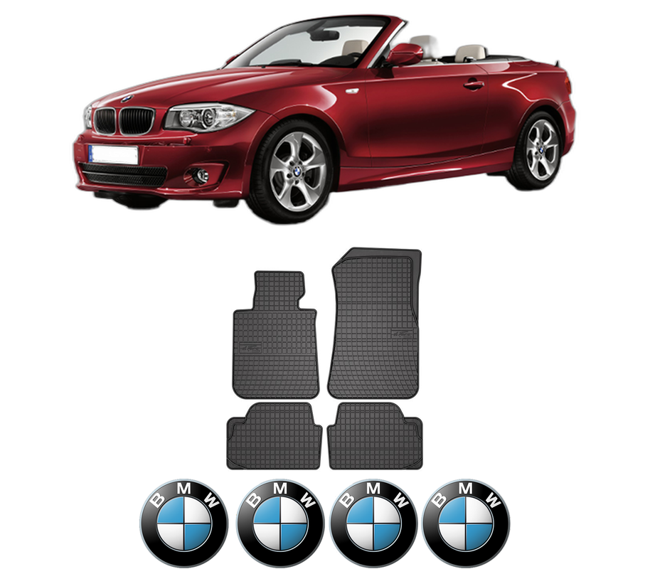 Set covorase presuri BMW Seria 1 Convertible (E88) din 2007-2013, auto, din cauciuc thermoplastic, 4 Stickere auto cu BMW Seria