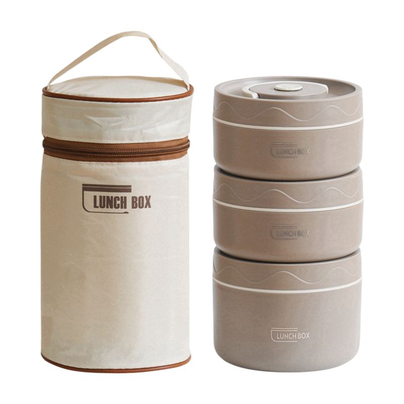3-Pack Brown 304 Stainless Steel Microwave-Safe Lunch Box Set - Stackable Insulated Bento Containers for Office & School