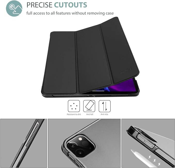 Funda tipo libro para iPad Pro 12.9 mostrando la cubierta trasera translúcida.