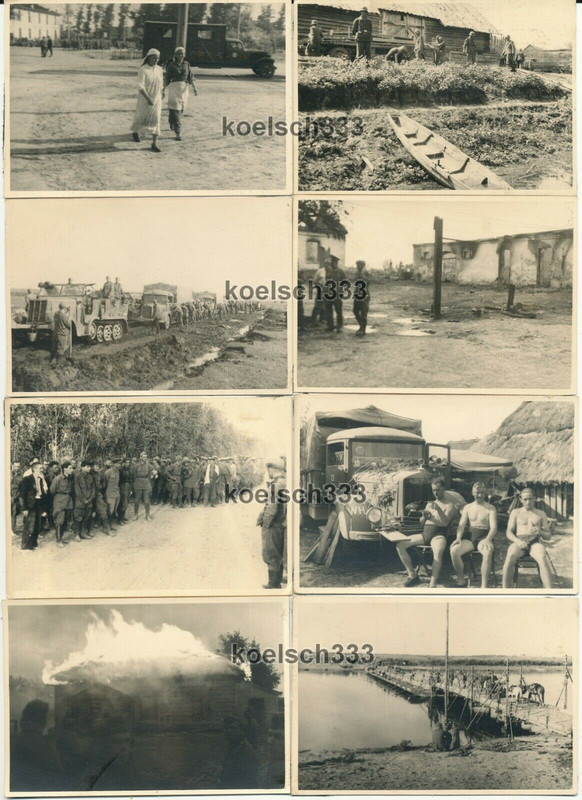 8 Fotos Pioniere der Wehrmacht an der Ostfront Panzer Halbketten LKW Brücke