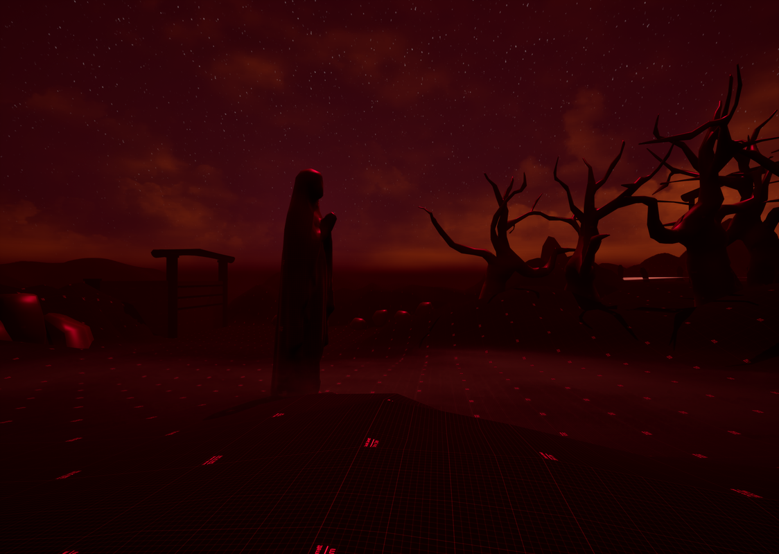 Graveyard approach with lanterns and silhouettes