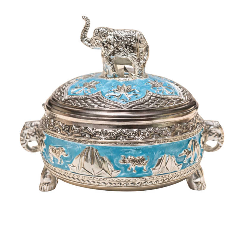 Elephant Round Mukhwas/sugar Pot Blue
