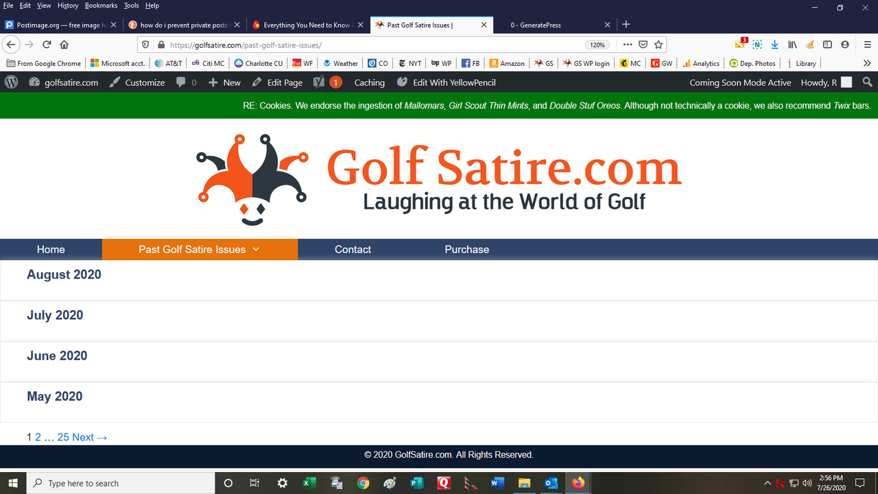 Web page with number of blog posts in bottom-left corner
