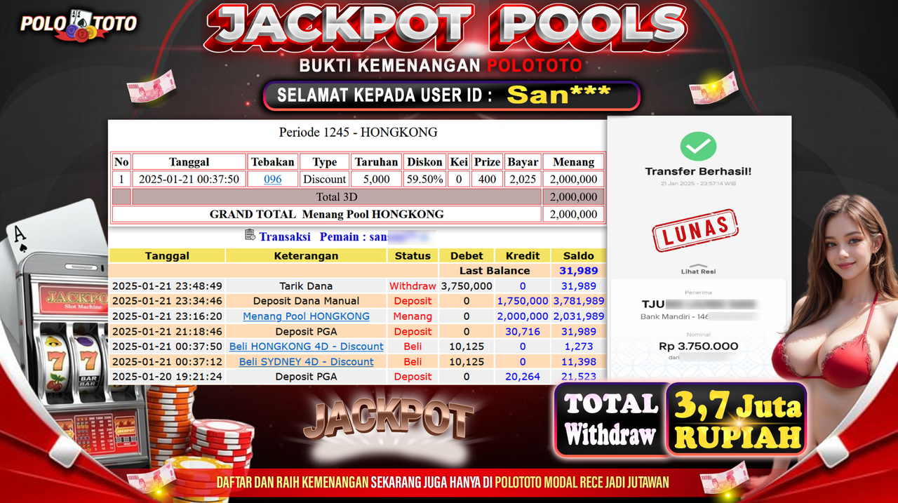 POLOTOTO JACKPOT TOGEL PASARAN HONGKONG Rp.3,750.000,-