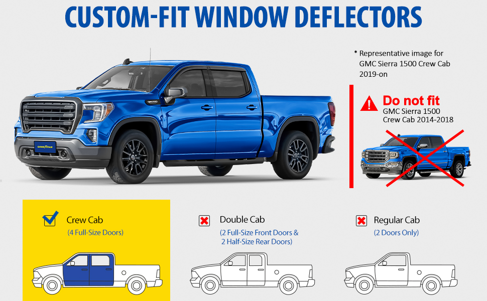 Extra Durable Window Deflectors Tape-On Window Visors Rain Guards Fit for Chevy Silverado 1500 2019-2026 Crew Cab, Sun Visors, Wind Vent Visors, Window vent shades, Car Accessories - 4 pcs. AG0798