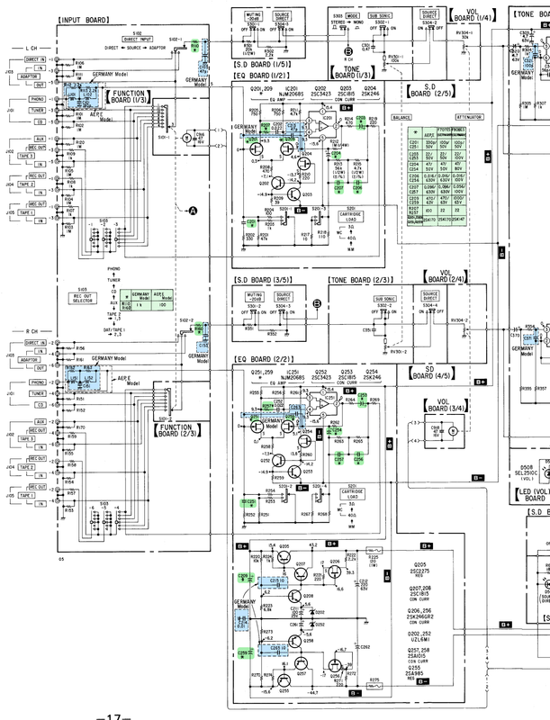Sony TA F707ES schematic detail input and preamp Germany modifications marked