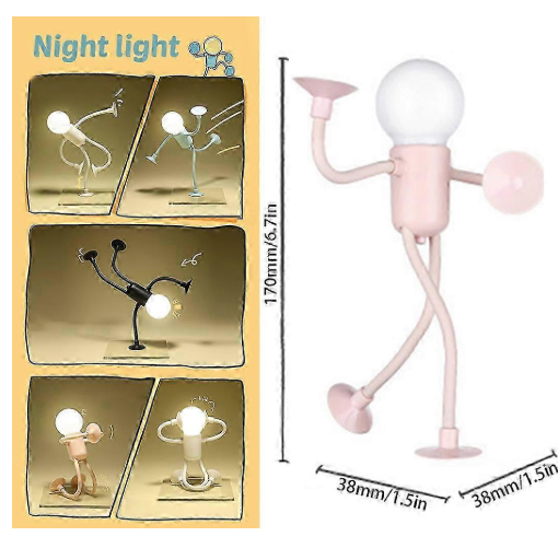 Lámpara de noche Infantil con forma de Hombre bombilla, with Sucker y botón, ideal Como Creative GIFT y Divertida. - details 0