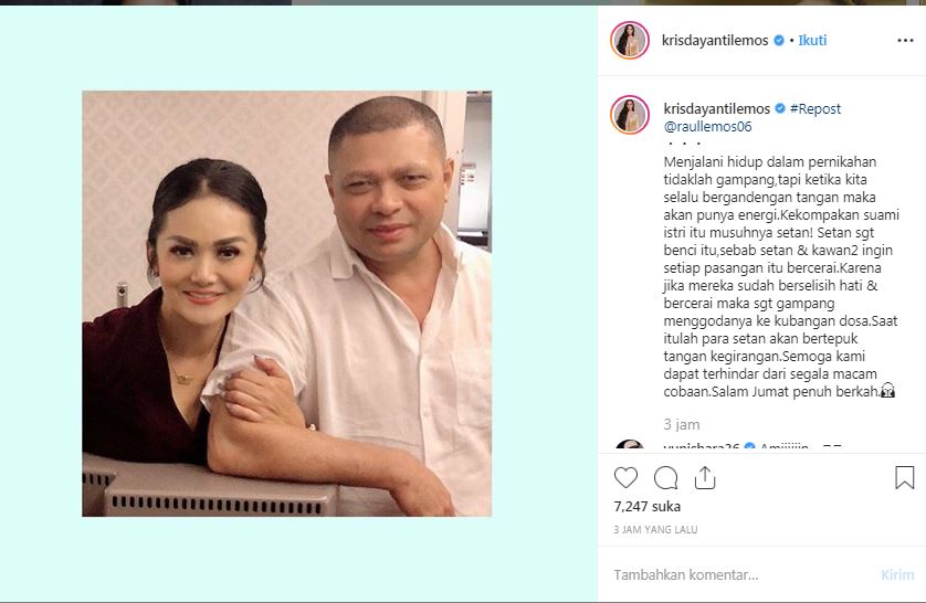 Unggahan Krisdayanti tentang perjuangan mempertahankan rumah tangga