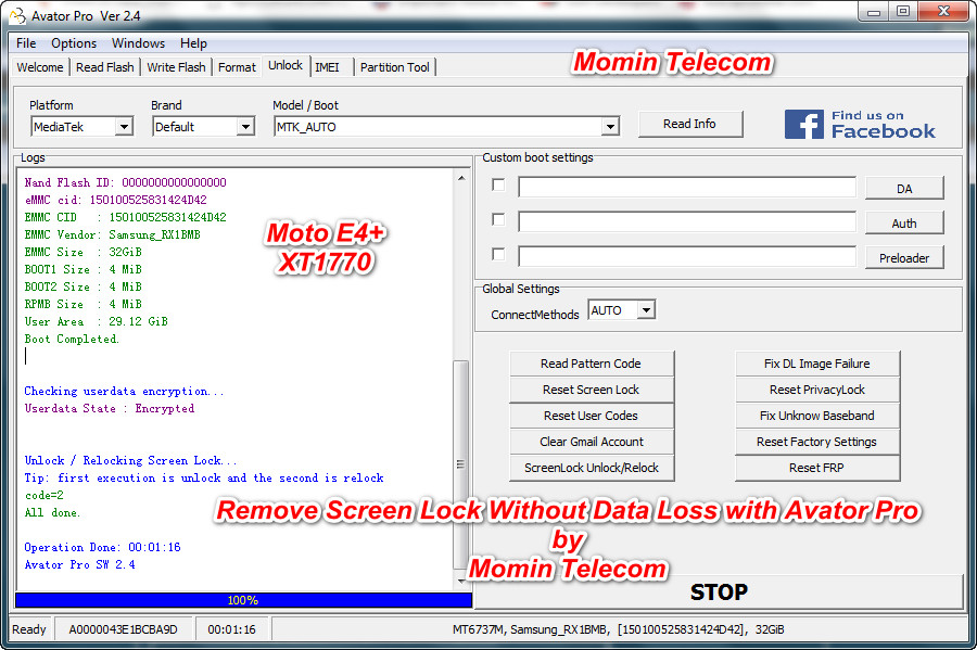 Moto E4 Plus Remove Pattern Pin Without Data Loss With Avator Pro Dongle Gsm Forum