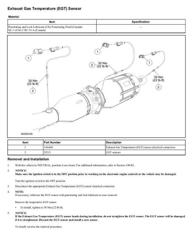 08-10 Ford 6.4 Powerstroke Diesel Exhaust Gas Temperature Temp Sensor R/H Uppipe