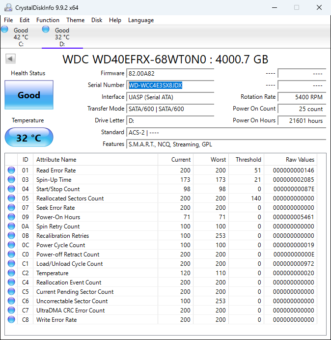 Crystal Disk Info WD WCC4E3SX8JDX