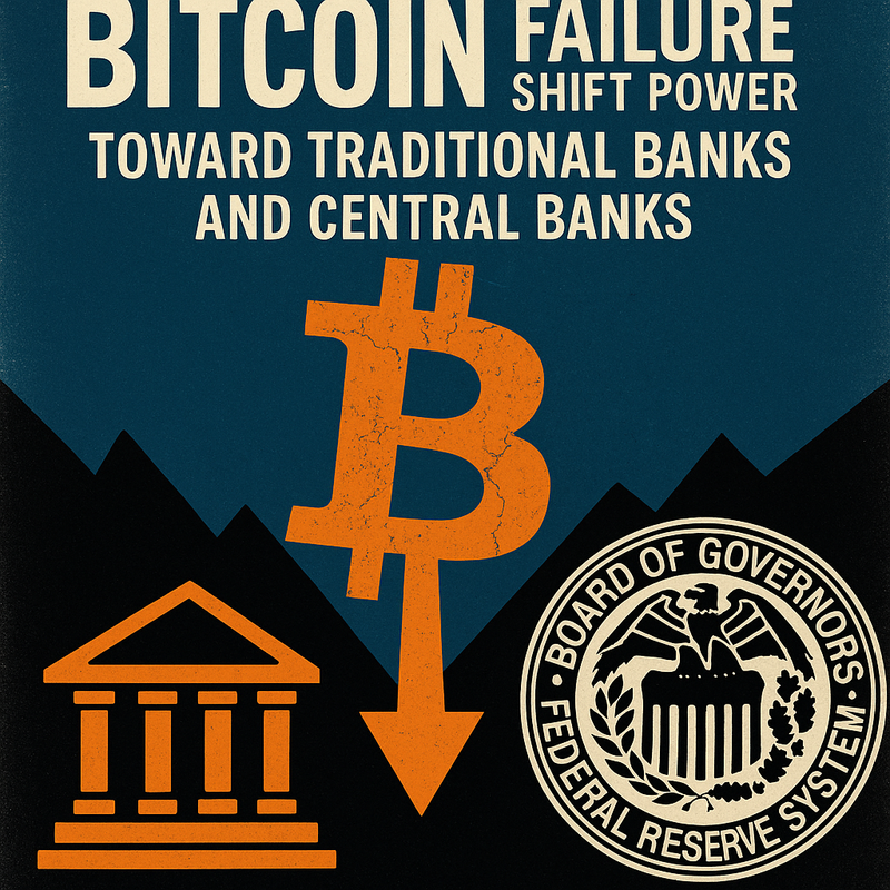 How would a Bitcoin failure shift power toward traditional banks and central banks
