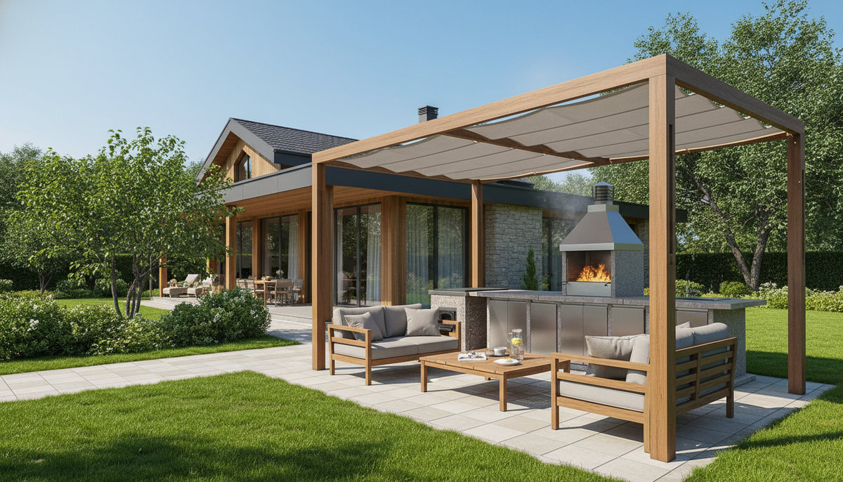 Организация рабочей зоны и стола рядом с печью Уличная кухня рядом с печью из гранита