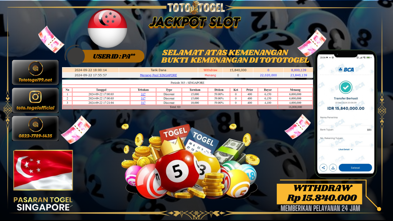 Bukti Kemenangan Permainan TOGEL SINGAPORE Dengan ID : PA*** Terbayar Lunas!!