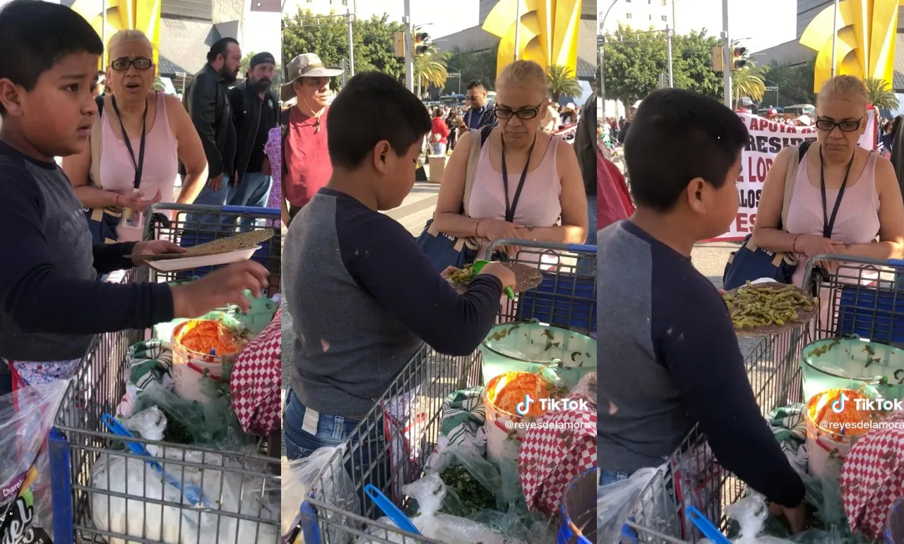 Viralizan a niño que vende tlayudas en CDMX