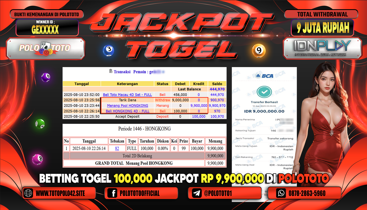 POLOTOTO JACKPOT TOGEL HONGKONG LOTTO Rp.9.000.000,-LUNAS