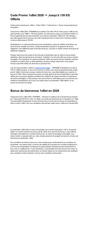 Code 1x Bet 2026 exclusif TOWN888 130