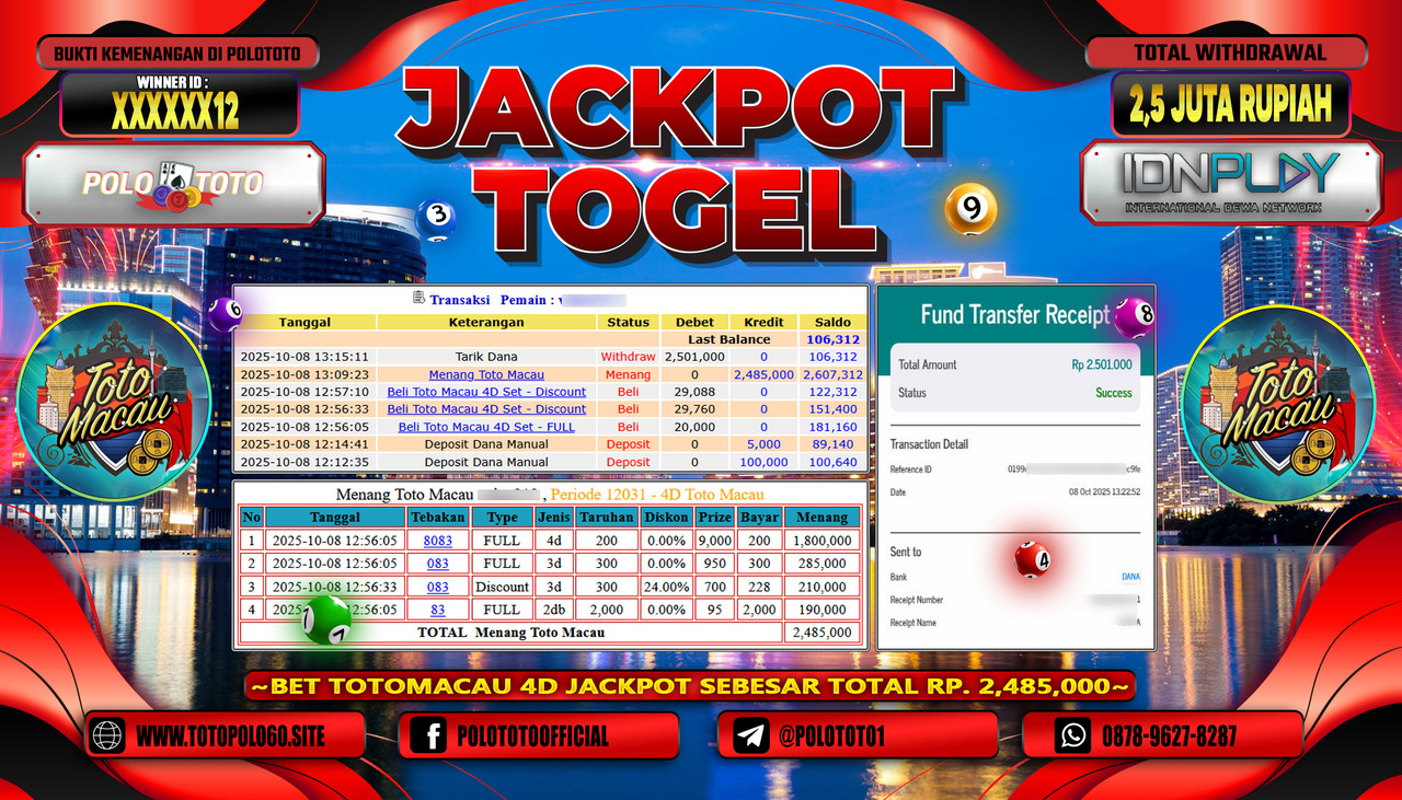 POLOTOTO JACKPOT TOGEL TOTO MACAU Rp.2.500.000,- LUNAS