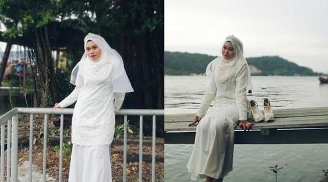 Foto Yana yang tegar berpose sendirian tanpa adanya mempelai pria