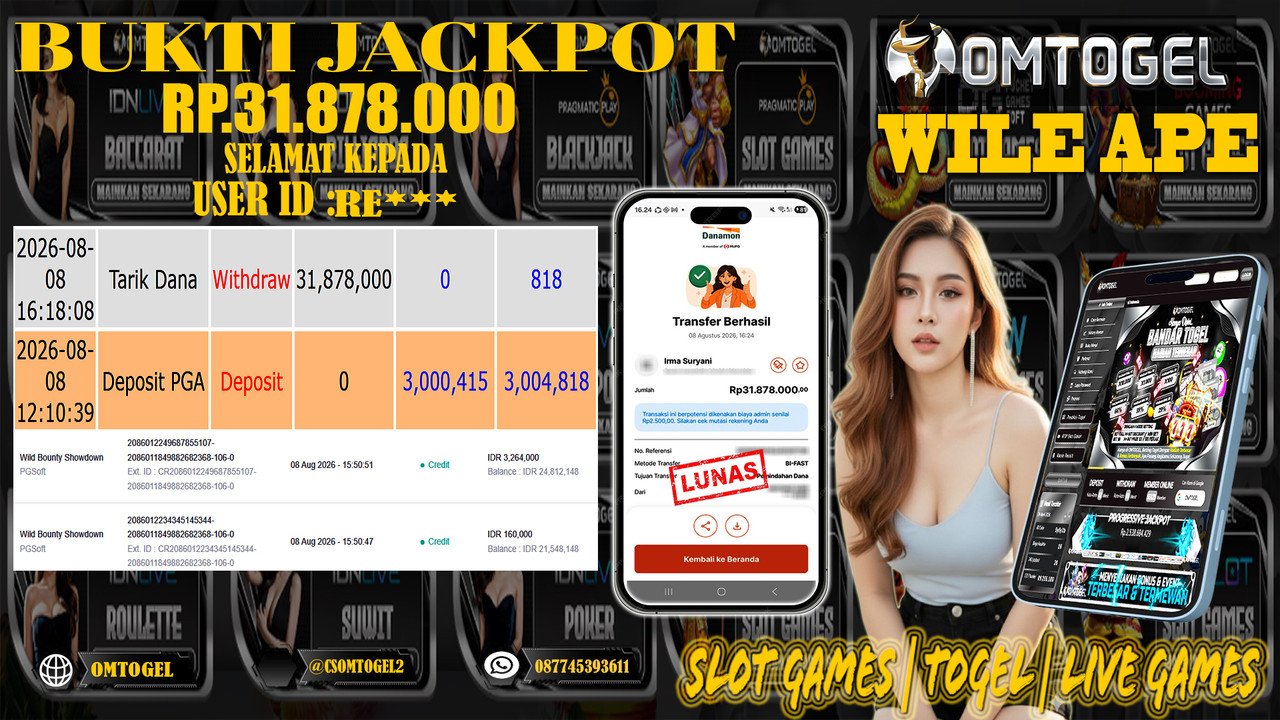OMTOGEL JACKPOT PG SOFT WILE APE  Rp,31,878,000,- DIBAYAR LUNAS
