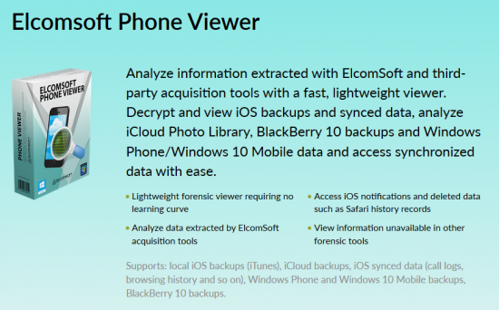 Elcomsoft Phone Viewer Forensic Edition 4.40 Build 31234.
