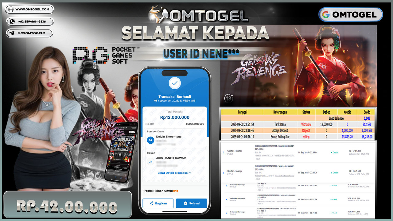 OMTOGEL JACKPOT PGSOFT GEISHA REVENGE 12 JUTA DI BAYAR LUNAS ,-
