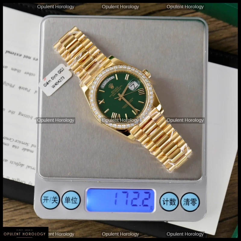 Rolex Day-Date 40 Green Dial Gold Plated Diamond Bezel
