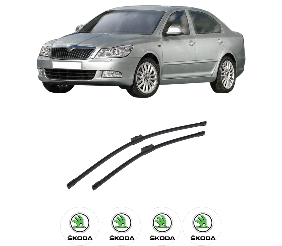 Set stergatoare auto SKODA OCTAVIA II (1Z3) din 2004-2013, pentru parbriz auto, 2 bucati, Bosch Aerotwin, din cauciuc siliconat rezistent, 4 Stickere Auto SKODA